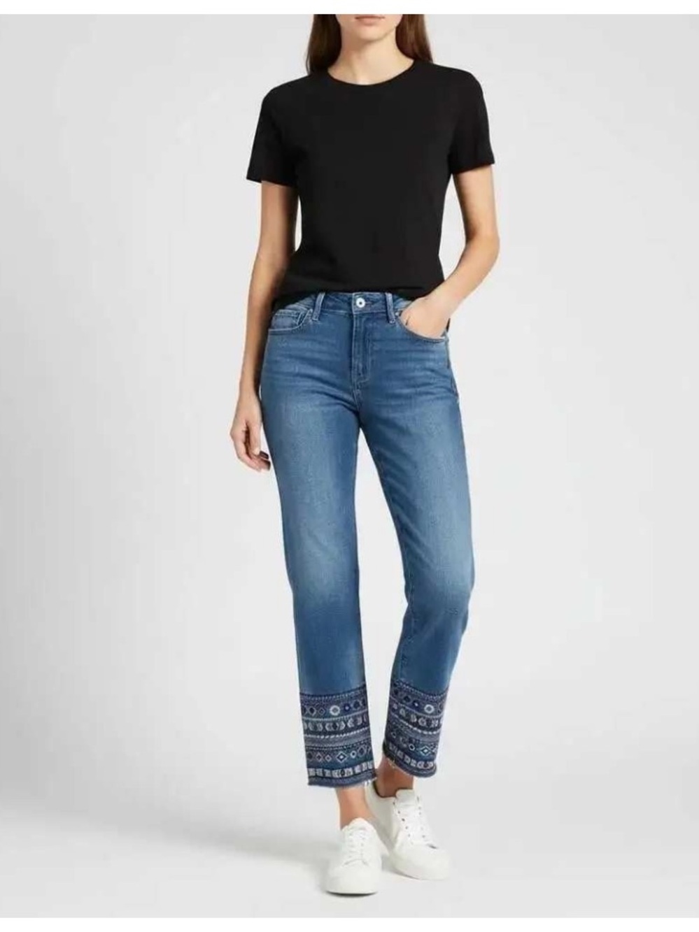 DRIFTWOOD Colette Embroidered Hem Cropped Jeans sz 32